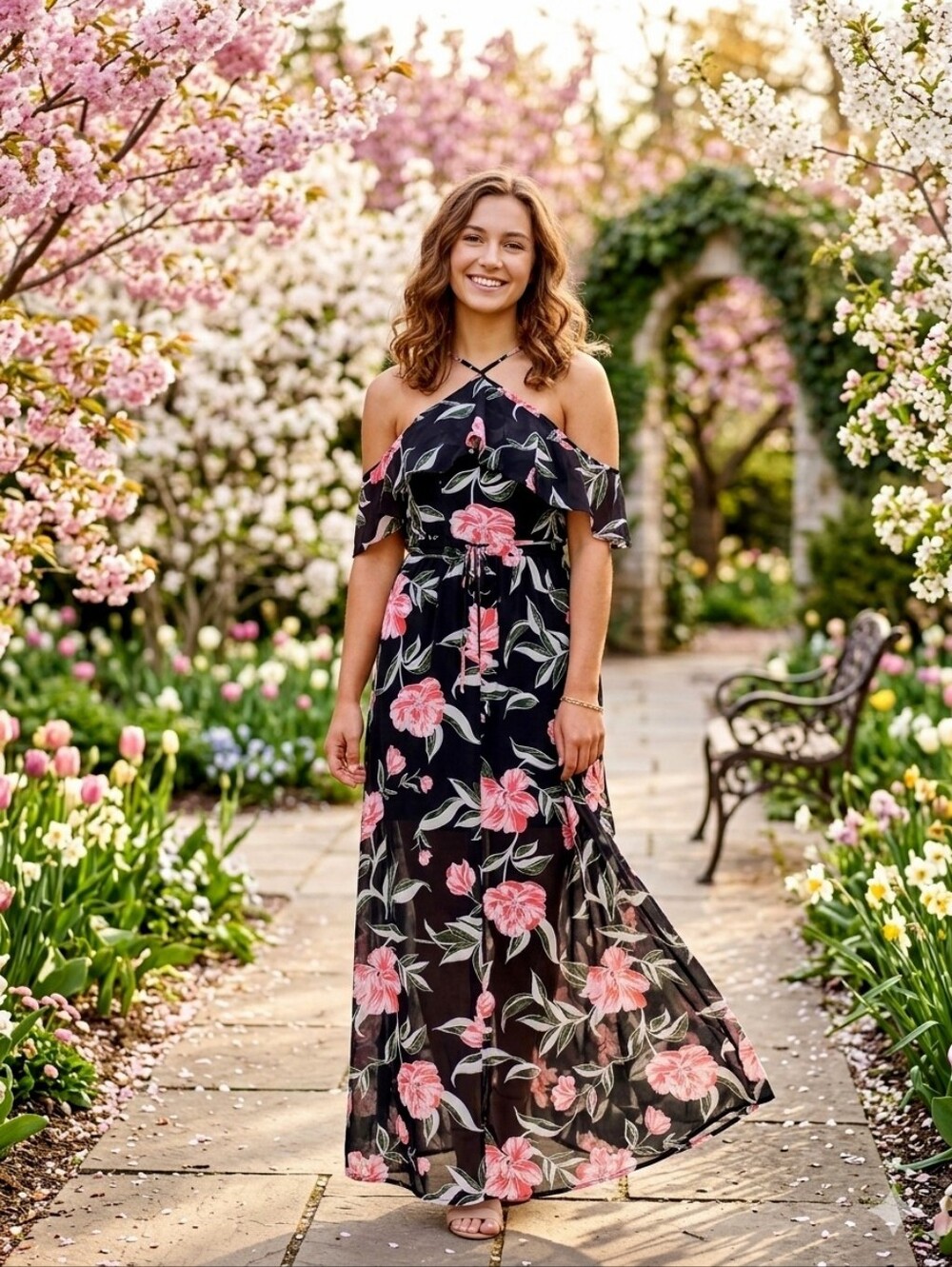 VINTAGE HAWAIIAN FLORAL PATTERN OFF SHOULDER FLUTTER SLEEVE DRESS SIZE S